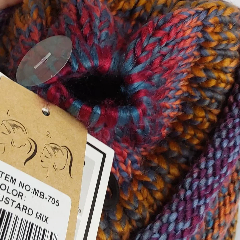 'C.C BEANIE' MESSY BUN BEANIE TAIL' VARIEGATED STRIPE - Picture 7 of 16